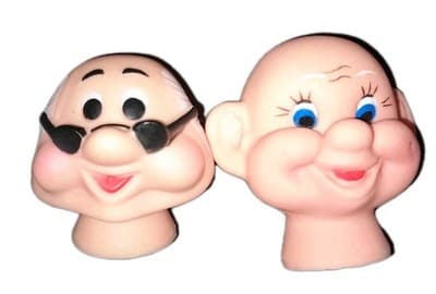 Set of 2 VTG Darice Craft Vinyl Doll Heads Doc & Dopey Snow White's Dwarf - Image 1