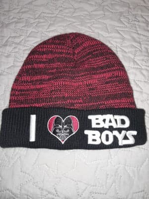 Vtg Star Wars I Love Bad Boys Women's Black Cuff Beanie Hat One Size Lucas Films - Image 1