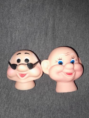 Set of 2 VTG Darice Craft Vinyl Doll Heads Doc & Dopey Snow White's Dwarf - Thumbnail 2