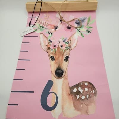 Pink Floral Nursery Growth Chart Wall Hanging Baby Height Ruler Canvas - Image 1