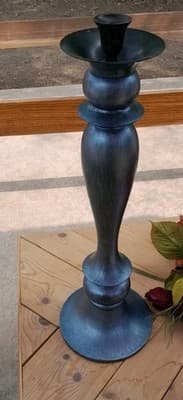 Pottery Barn 22" Turned Wood Candle Holders Blue Gray Taper Pillar Set of 2 Lrg - Thumbnail 2