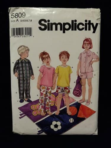 Simplicity 5809 Pajamas Slippers Sleeping Bag Size 3 4 5 6 7 8 Unisex New Uncut - Image 1