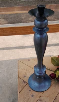 Pottery Barn 22" Turned Wood Candle Holders Blue Gray Taper Pillar Set of 2 Lrg - Thumbnail 3