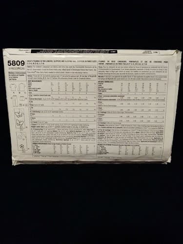 Simplicity 5809 Pajamas Slippers Sleeping Bag Size 3 4 5 6 7 8 Unisex New Uncut - Thumbnail 2