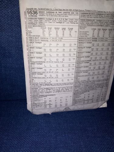 McCall’s 9536 Sewing Pattern 8 Looks Misses Cardigan & Sleeveless Top Size 12-14 - Thumbnail 3