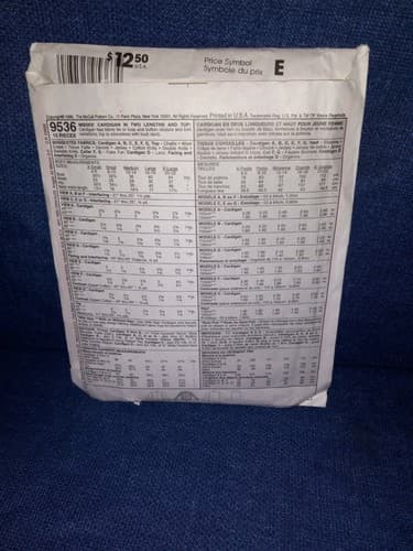 McCall’s 9536 Sewing Pattern 8 Looks Misses Cardigan & Sleeveless Top Size 12-14 - Thumbnail 2