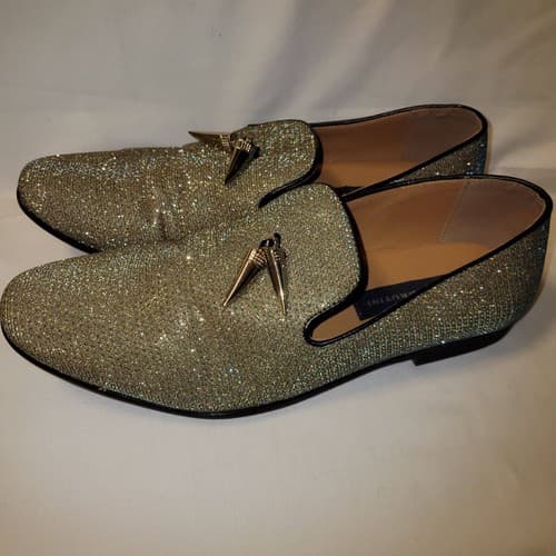 Giorgio Brutini Men’s 10.5D Gold Glitter Loafers Slip-On Dress Shoes X18001 - Image 1
