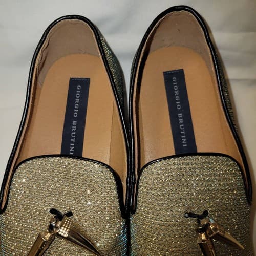 Giorgio Brutini Men’s 10.5D Gold Glitter Loafers Slip-On Dress Shoes X18001 - Thumbnail 6
