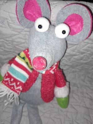 Christmas 18.5" Gray Mouse Shelf Sitter Long Legs Adorable & Cute Holiday - Image 1