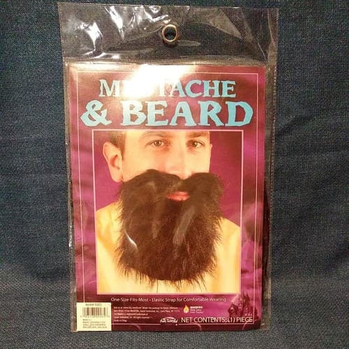 Black Mustache & Long Beard Costume Accessory One Size Cosplay Wizard New - Image 1