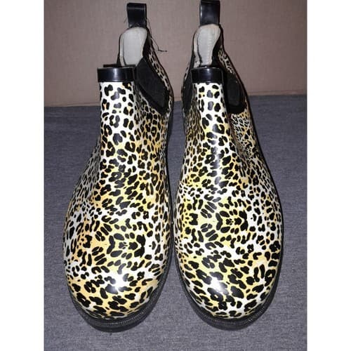 Just Be Leopard Print Ankle Rain Boots Women’s Size 10 Slip-On Waterproof - Thumbnail 3