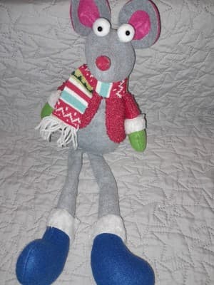 Christmas 18.5" Gray Mouse Shelf Sitter Long Legs Adorable & Cute Holiday - Thumbnail 2