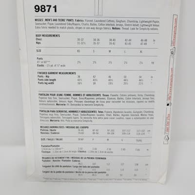 SIMPLICITY 9871 Sewing Pattern Pants Unisex XS XL Pajama Lounge Drawstring Easy - Thumbnail 5