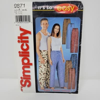 SIMPLICITY 9871 Sewing Pattern Pants Unisex XS XL Pajama Lounge Drawstring Easy - Thumbnail 2