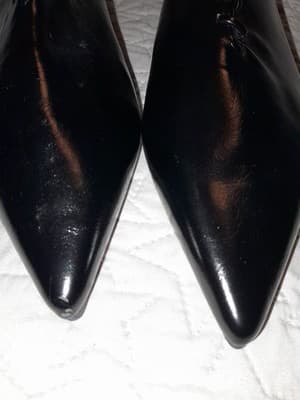 Spring Women’s Pumps Size 42 Narrow Black Faux Leather Pointed Toe Block Heel - Thumbnail 8