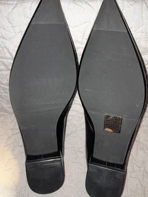 Spring Women’s Pumps Size 42 Narrow Black Faux Leather Pointed Toe Block Heel - Thumbnail 7