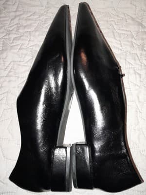 Spring Women’s Pumps Size 42 Narrow Black Faux Leather Pointed Toe Block Heel - Thumbnail 5