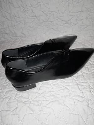 Spring Women’s Pumps Size 42 Narrow Black Faux Leather Pointed Toe Block Heel - Thumbnail 4