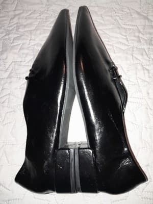 Spring Women’s Pumps Size 42 Narrow Black Faux Leather Pointed Toe Block Heel - Thumbnail 6