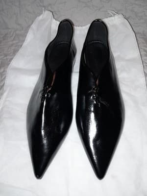 Spring Women’s Pumps Size 42 Narrow Black Faux Leather Pointed Toe Block Heel - Thumbnail 9