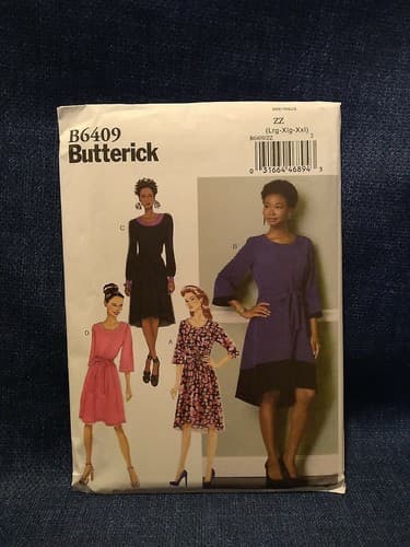 Butterick B6409 6409 ZZ Pattern Jewel Neck Drawstring Dress LRG XLG XXL UNCUT - Image 1