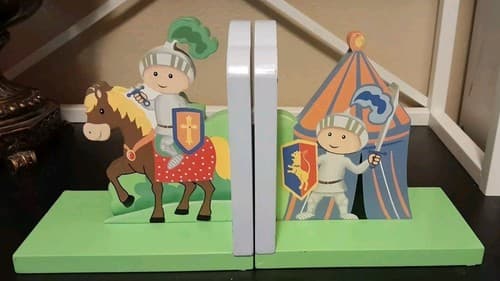 FANTASY FIELDS Knights Castle Bookends Kids Room Nursery Decor Wood Set - Image 1