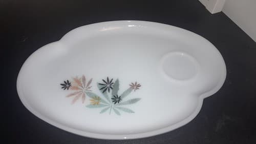 Mid Century Milk White Glass Snack Lunch Sandwich Plate Only Pink Black - Image 1