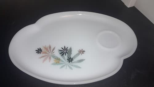 Mid Century Milk White Glass Snack Lunch Sandwich Plate Only Pink Black - Thumbnail 2