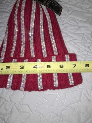 Studio H Bling Red With Striped Sequence & A Pompom Beanie Hat - Thumbnail 7