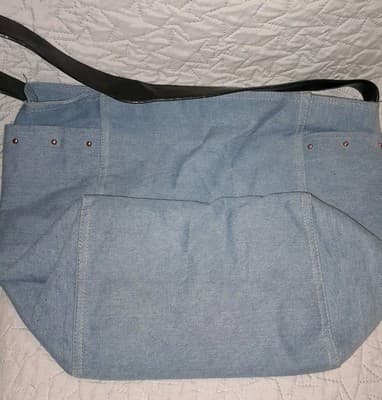 VICTORIAS SECRET Tote Purse Light Blue Denim Black Handle Shoulder Bag 19"x14" - Thumbnail 7