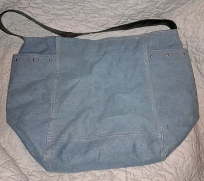 VICTORIAS SECRET Tote Purse Light Blue Denim Black Handle Shoulder Bag 19"x14" - Thumbnail 5