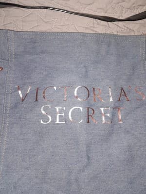 VICTORIAS SECRET Tote Purse Light Blue Denim Black Handle Shoulder Bag 19"x14" - Thumbnail 3