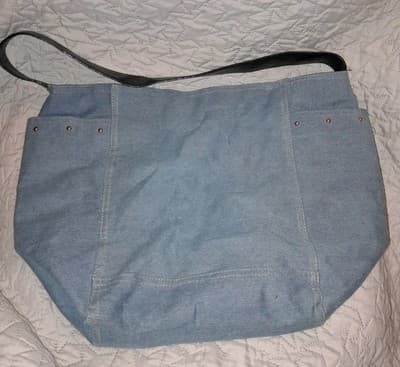 VICTORIAS SECRET Tote Purse Light Blue Denim Black Handle Shoulder Bag 19"x14" - Thumbnail 6
