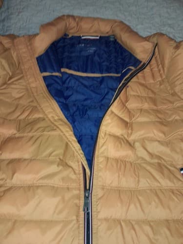 Tommy Hilfiger Women Jacket Mustard Puffer Logo Pockets Collar Sz L Natural Down - Thumbnail 6