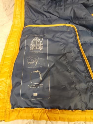 Tommy Hilfiger Women Jacket Mustard Puffer Logo Pockets Collar Sz L Natural Down - Thumbnail 3