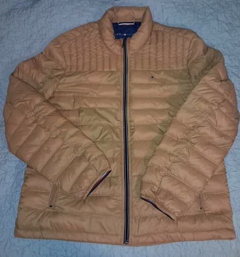 Tommy Hilfiger Women Jacket Mustard Puffer Logo Pockets Collar Sz L Natural Down - Thumbnail 12