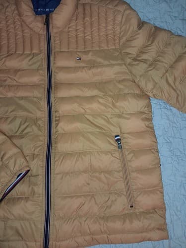 Tommy Hilfiger Women Jacket Mustard Puffer Logo Pockets Collar Sz L Natural Down - Thumbnail 11