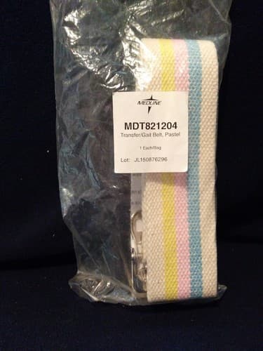 Patient Transfer Belt Cotton Web Metal Buckle 60" Blue Pink Yellow MEDLINE New - Image 1