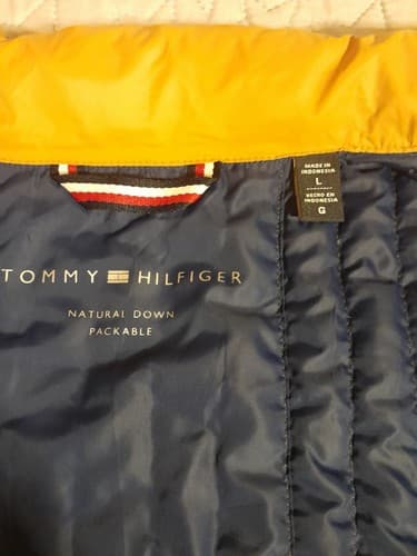Tommy Hilfiger Women Jacket Mustard Puffer Logo Pockets Collar Sz L Natural Down - Thumbnail 2