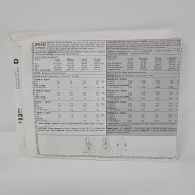 MCCALLS 3440 Apron Pattern Womens All Sizes Retro Collection UC Sewing Pattern - Thumbnail 4