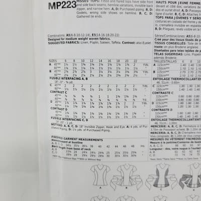 MCCALLS MP223 Sewing Pattern Womens Blouse 223 Misses 14-22 Peplum Rare OOP - Thumbnail 5