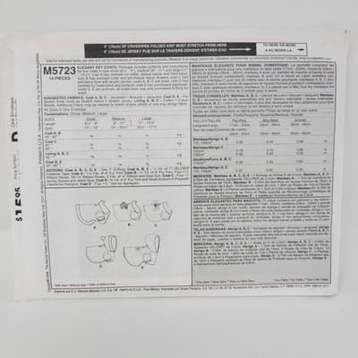 MCCALLS M5723 Crafts Dog Coat Sewing Pattern 5723 Small Medium Large Uncut - Thumbnail 3