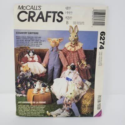 MCCALLS 6274 Crafts Sewing Pattern Country Critters Doll Clothes Rare OOP - Image 1
