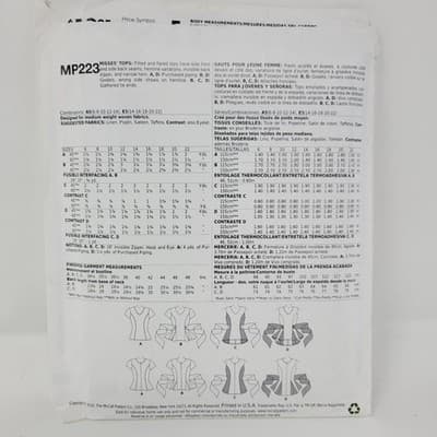 MCCALLS MP223 Sewing Pattern Womens Blouse 223 Misses 14-22 Peplum Rare OOP - Thumbnail 4