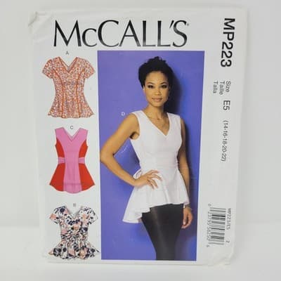 MCCALLS MP223 Sewing Pattern Womens Blouse 223 Misses 14-22 Peplum Rare OOP - Thumbnail 2