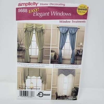 Simplicity 5688 Pattern Elegant Window Curtains Valance Drapes EASY Decor UC New - Thumbnail 2