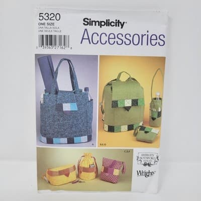 Simplicity 5320 Sewing Pattern Accessories Bags Tote Fanny Back Pack Bottle UC - Thumbnail 2