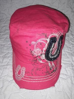 Pit Bull Cadet Cap Hat Adjustable Lucky Horseshoe Rhinestones Red Cotton Leader - Image 1