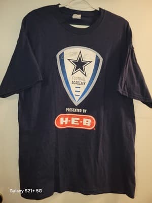 Dallas Cowboys Football Academy HEB XL Blue T-Shirt w/ 2 Silver Autographs - Image 1