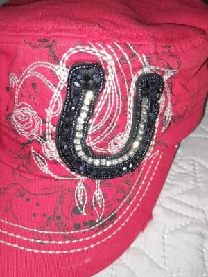 Pit Bull Cadet Cap Hat Adjustable Lucky Horseshoe Rhinestones Red Cotton Leader - Thumbnail 2